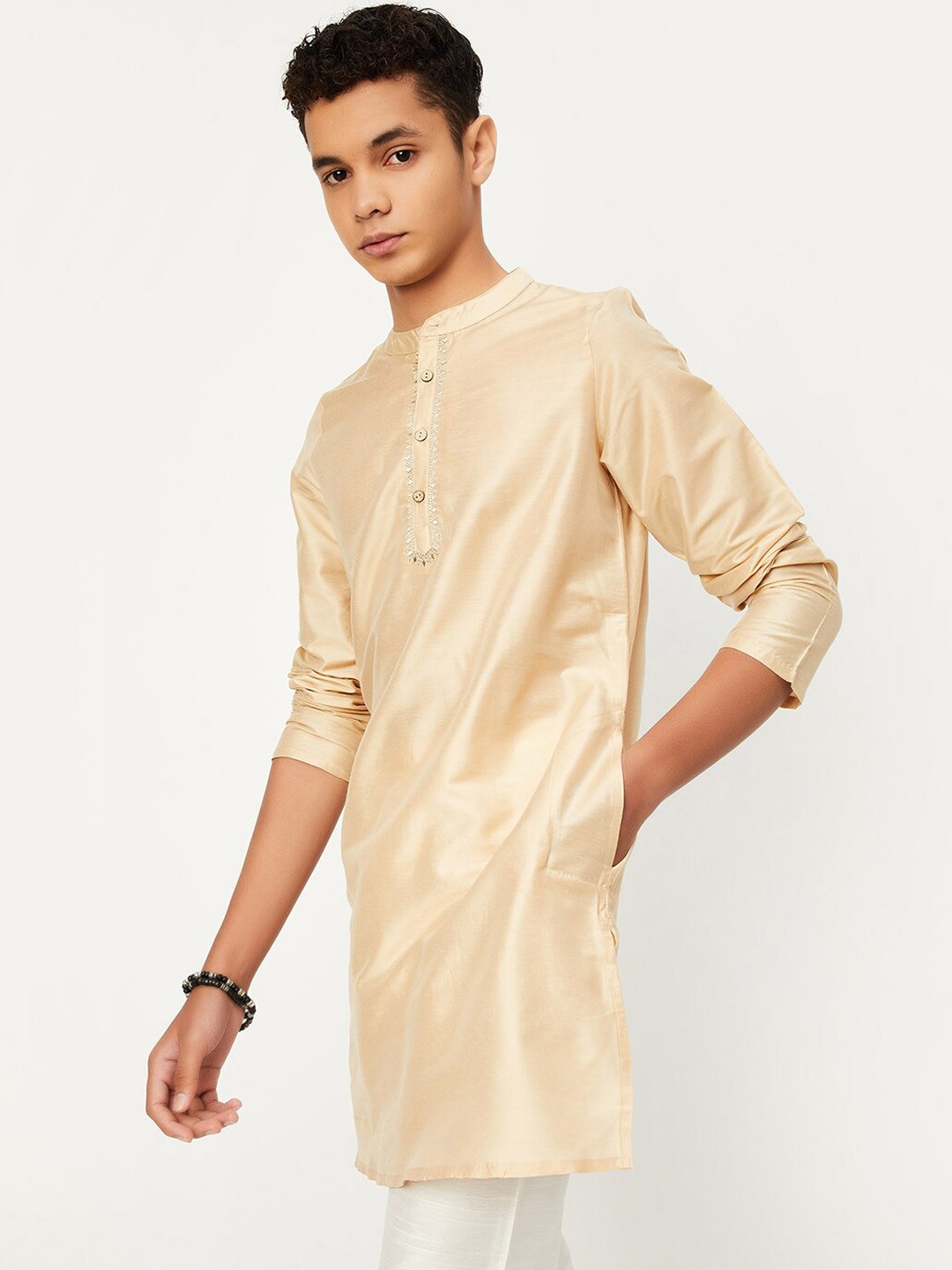 

max Boys Beige Thread Work Kurta