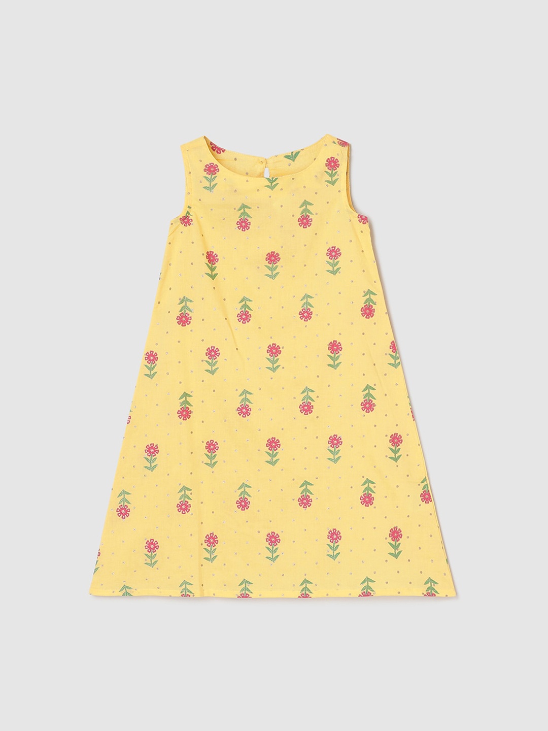 

max Girls Yellow Floral Embroidered Extended Sleeves Chikankari Kurta