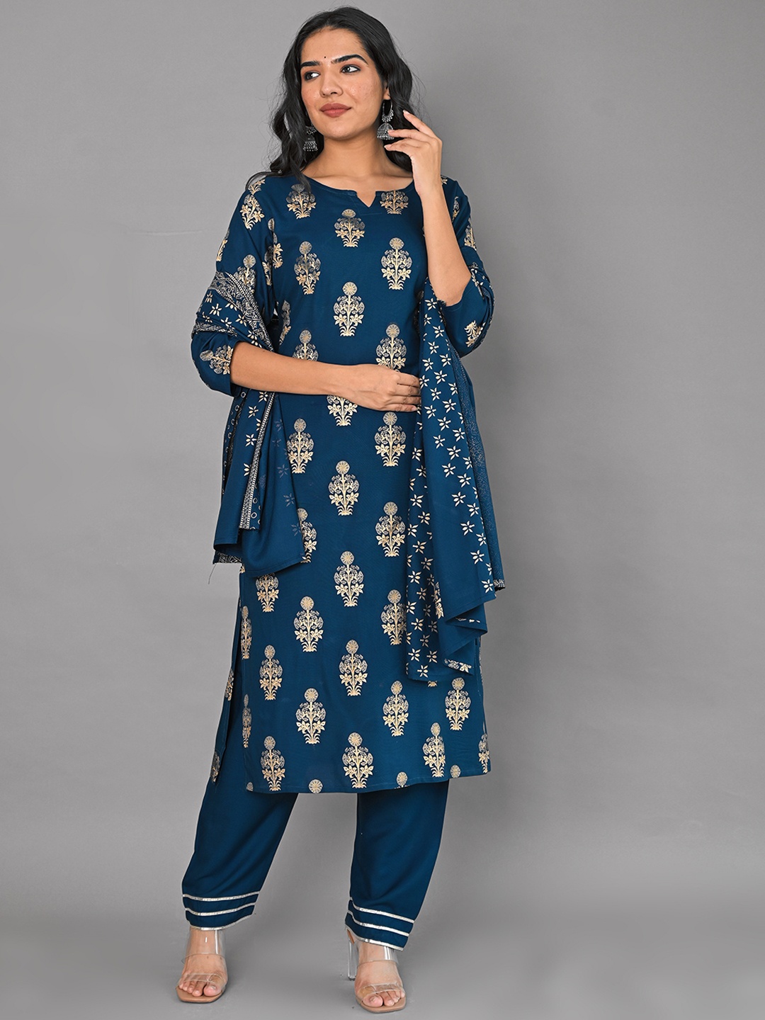 

Girly Girls Ethnic Motifs Printed Kurta With Trousers & Dupatta, Blue