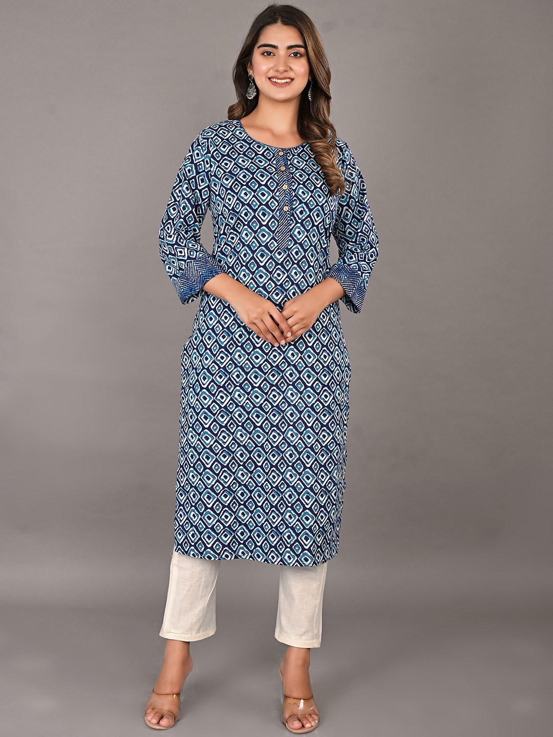 

Girly Girls Ethnic Motifs Printed Pure Cotton Kurta, Blue