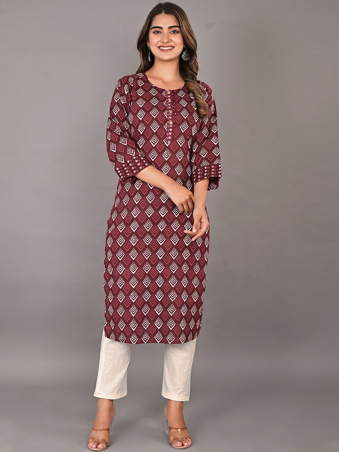 

Girly Girls Ethnic Motifs Printed Pure Cotton Kurta, Maroon