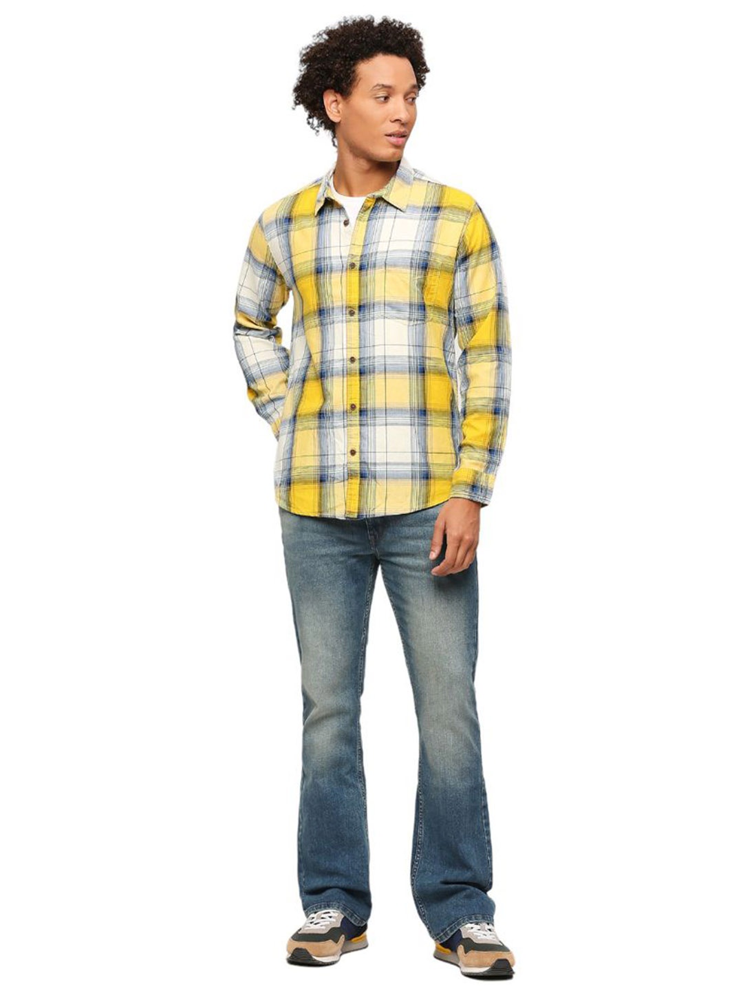 

Pepe Jeans Tartan Checked Spread Collar Pure Cotton Casual Shirt, Yellow