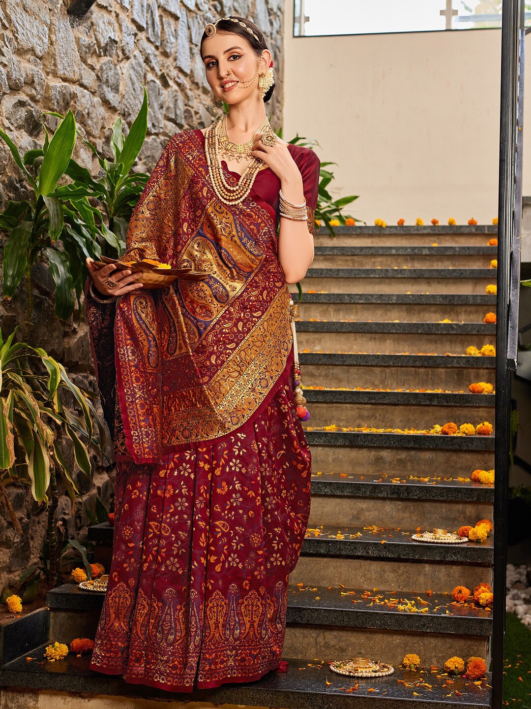 

KALINI Woven Design Zari Patola Saree, Brown