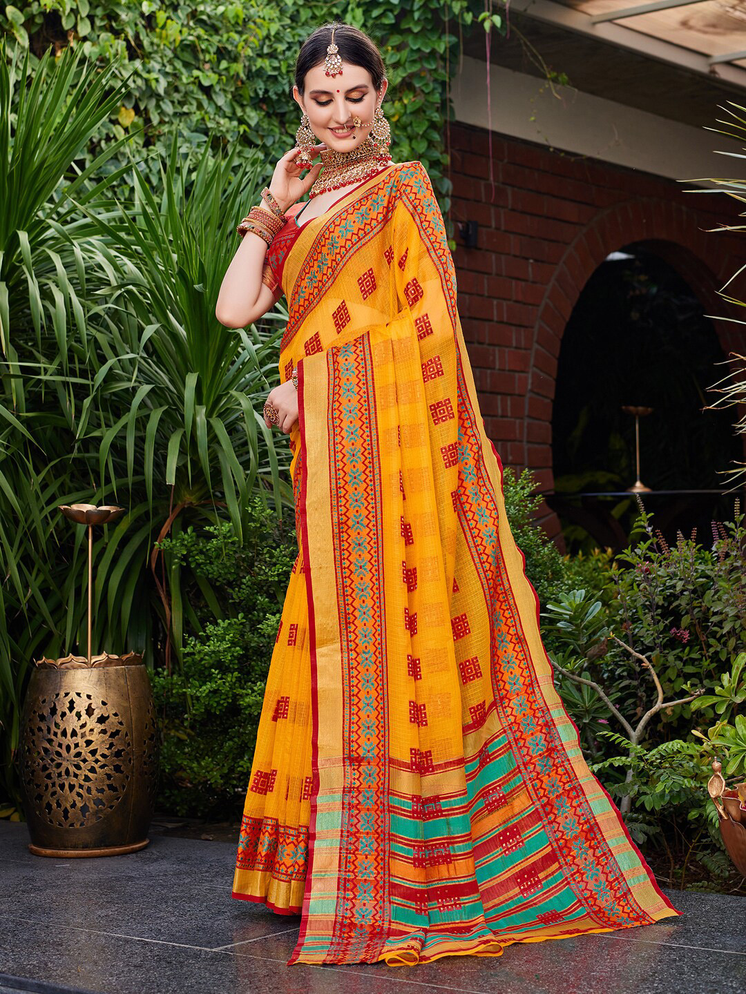 

KALINI Woven Ethnic Motif Saree, Yellow