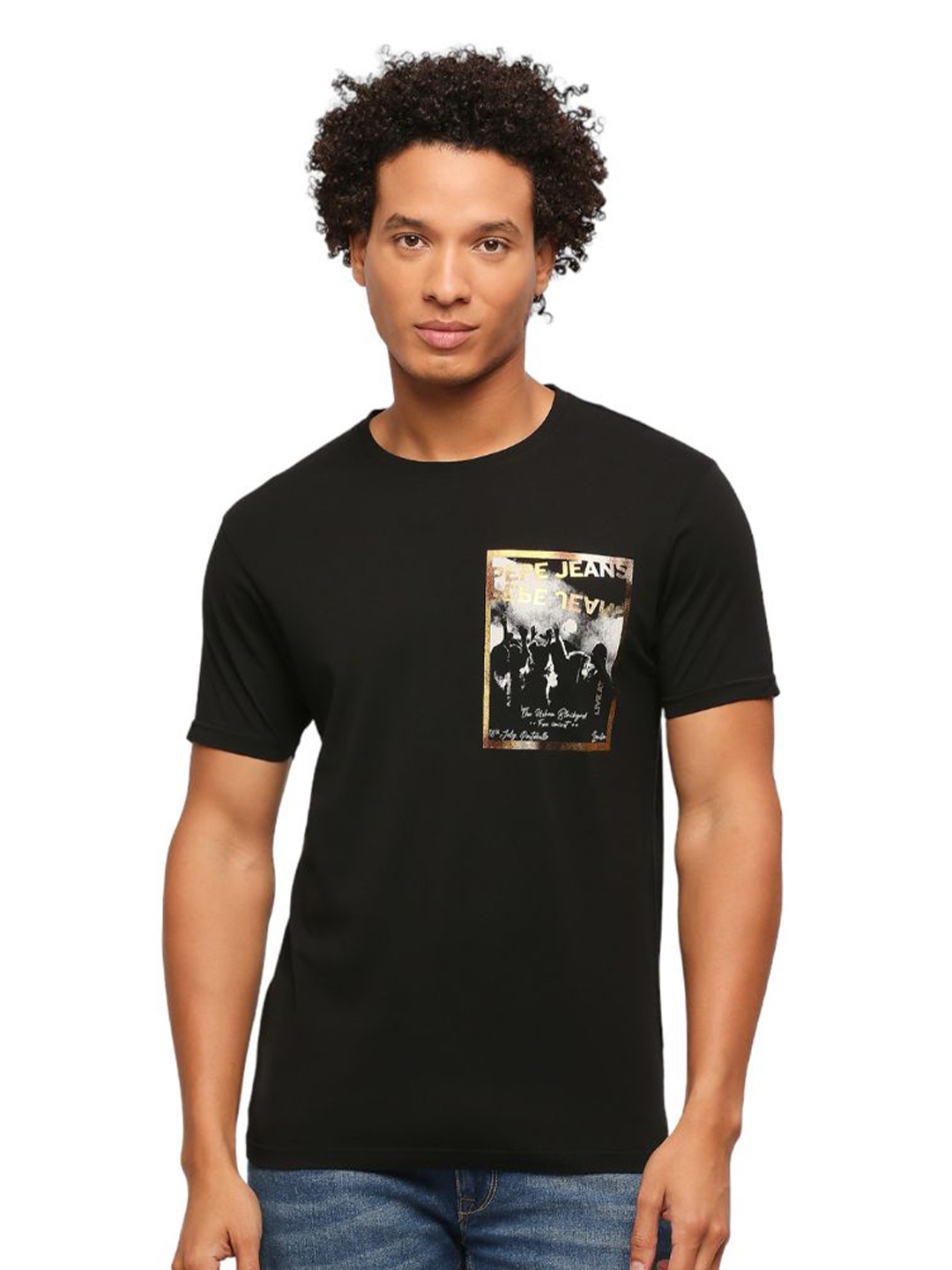 

Pepe Jeans Graphic Printed Pure Cotton Slim Fit T-shirt, Black