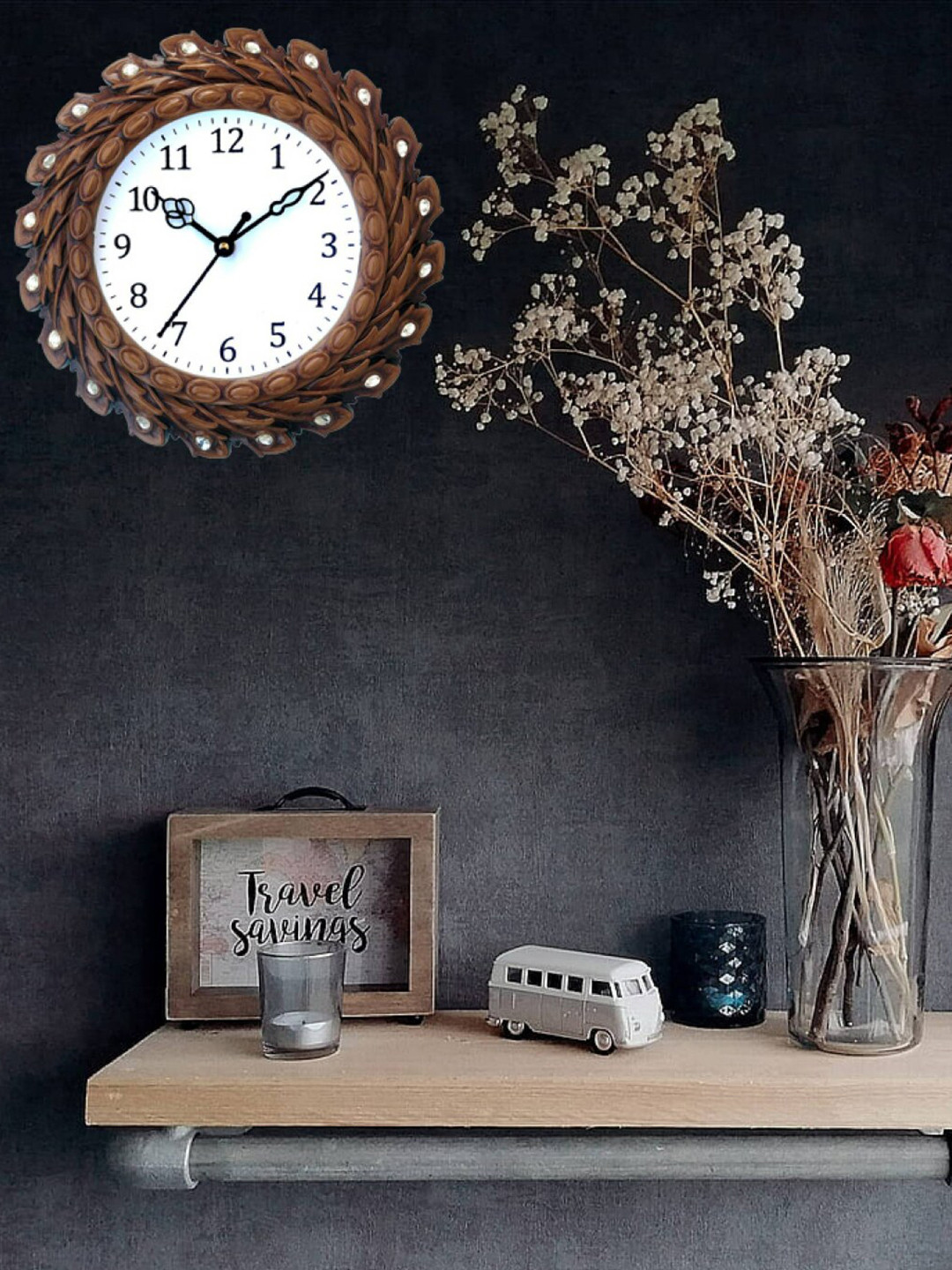 

Grabbasket Brown & White Printed Floral Contemporary Analogue Wall Clock