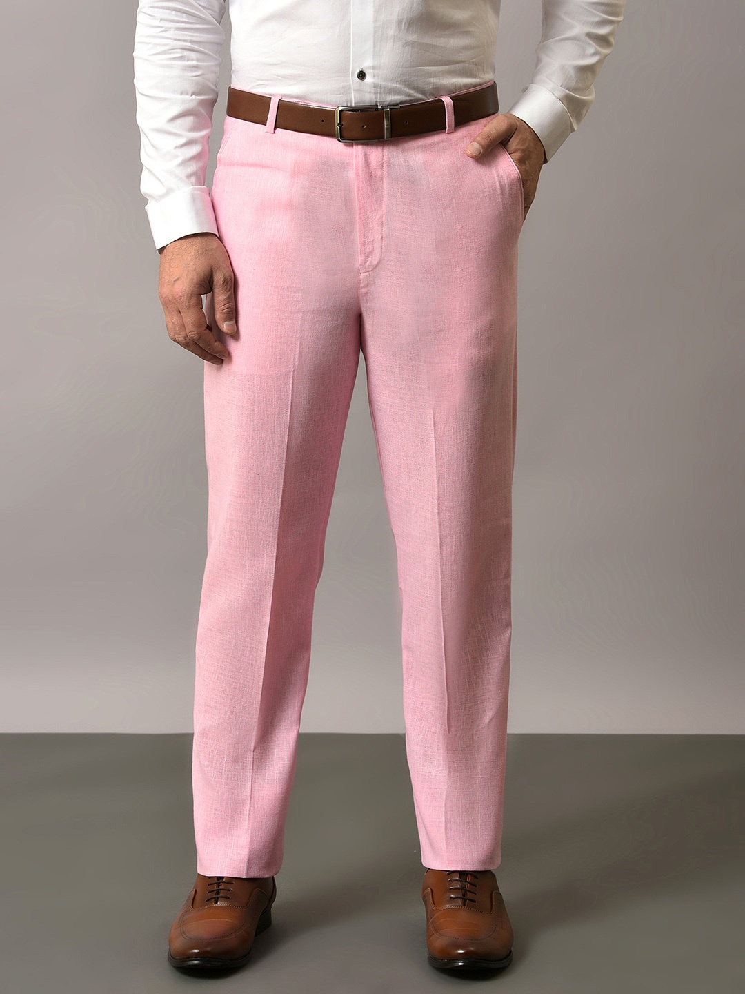 

Vgyaan Men Original Cotton Linen Formal Trousers, Pink