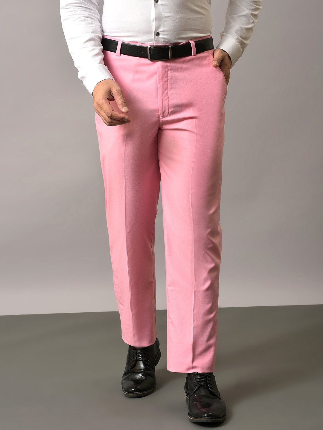 

Vgyaan Men Original Mid-Rise Formal Trousers, Pink