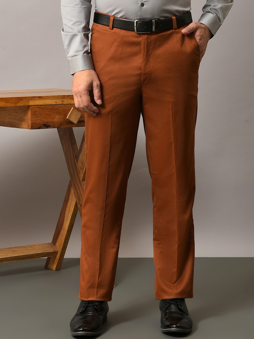 

Vgyaan Men Original Mid-Rise Formal Trousers, Brown