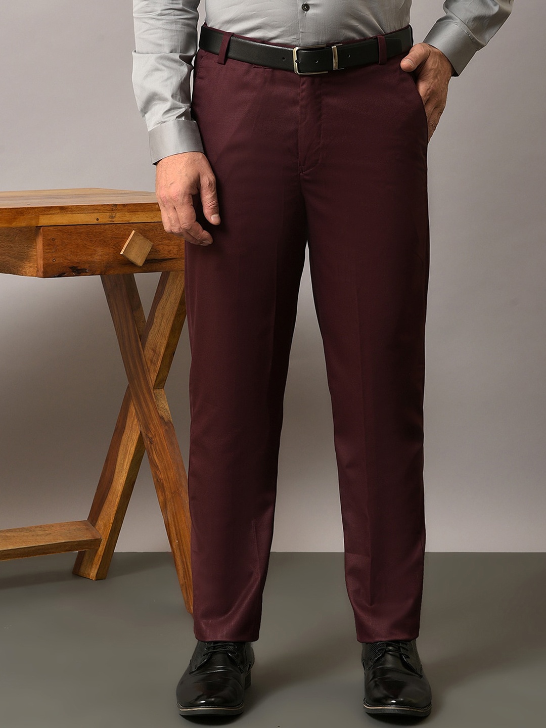 

Vgyaan Men Original Mid-Rise Formal Trousers, Maroon