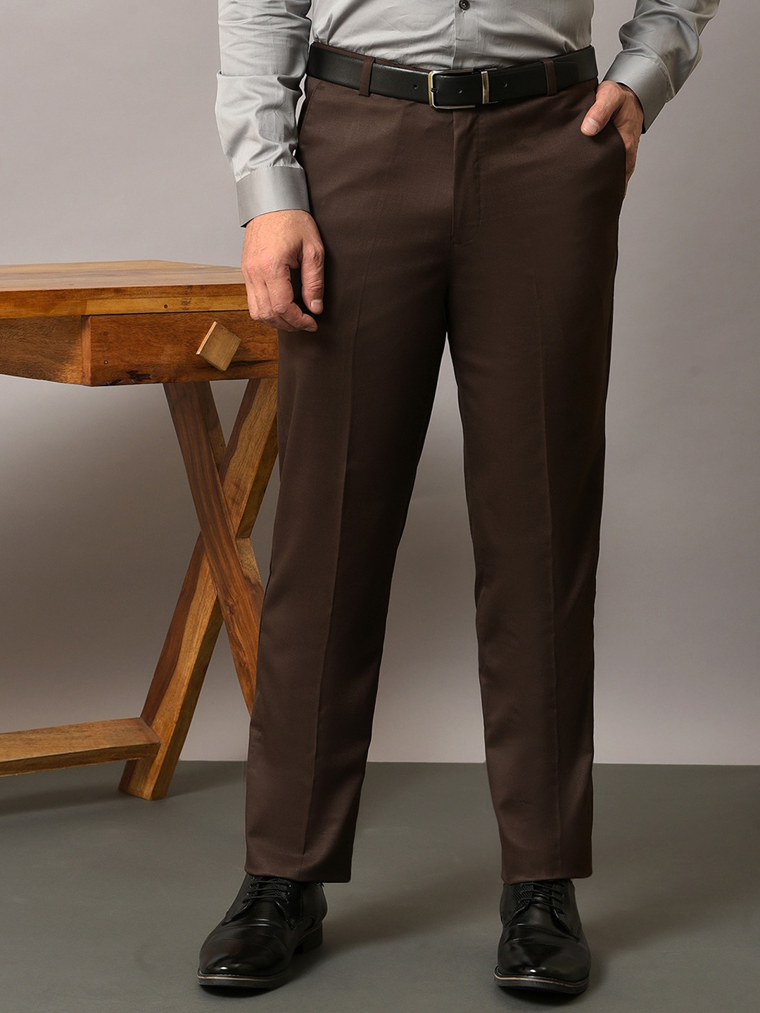

Vgyaan Men Original Mid Rise Formal Trousers, Brown