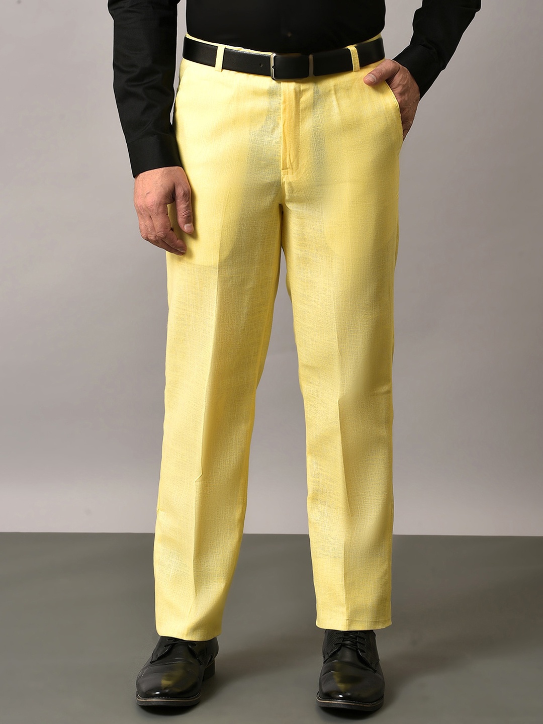 

Vgyaan Men Original Cotton Linen Formal Trousers, Lime green