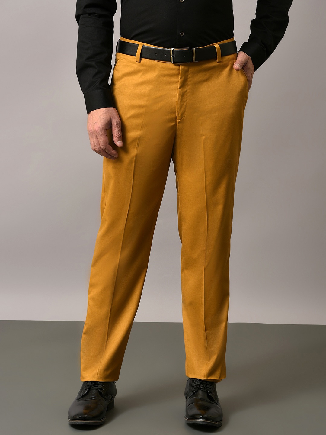

Vgyaan Men Original Mid-Rise Formal Trousers, Mustard