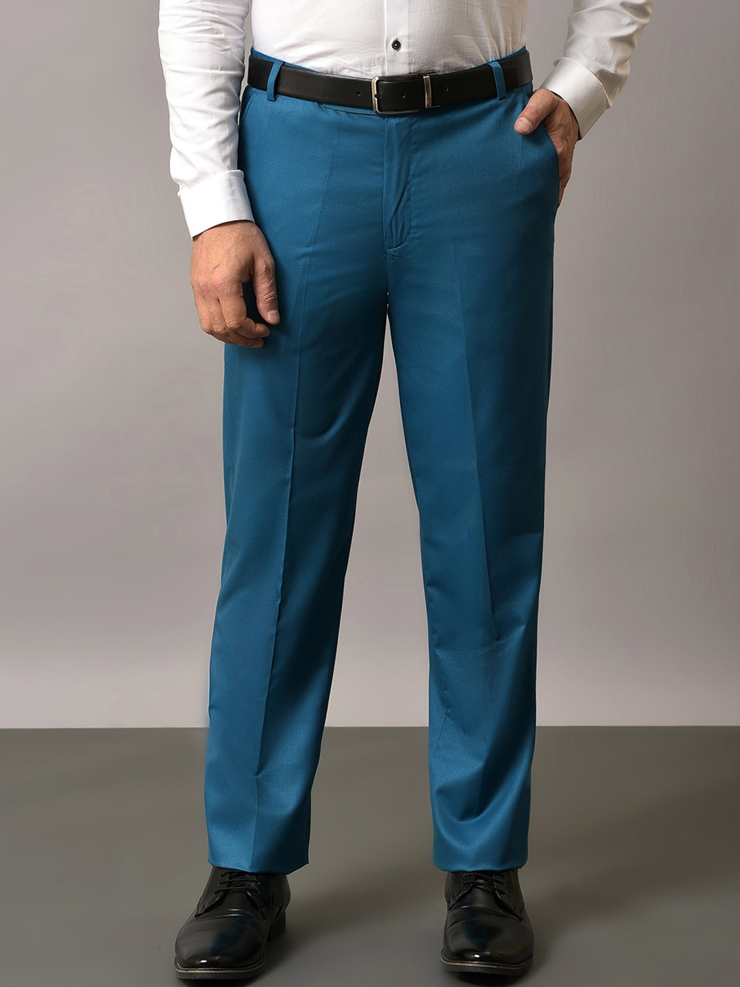 

Vgyaan Men Mid Rise Original Plain Formal Trousers, Blue