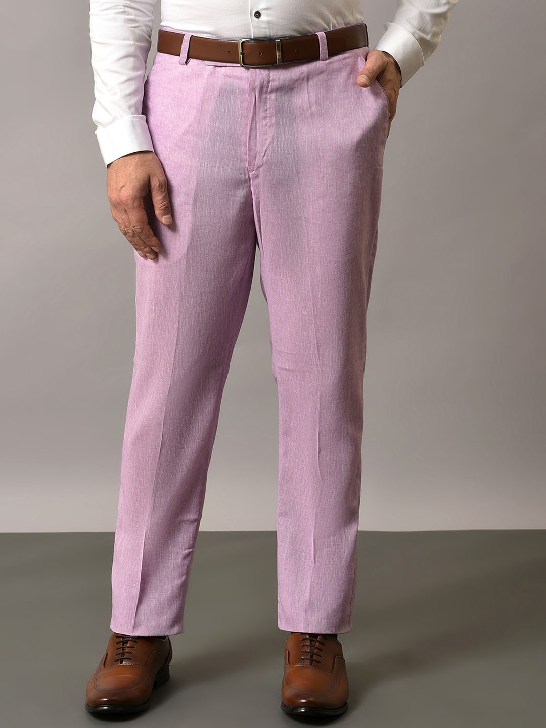 

Vgyaan Men Original Cotton Linen Formal Trousers, Purple