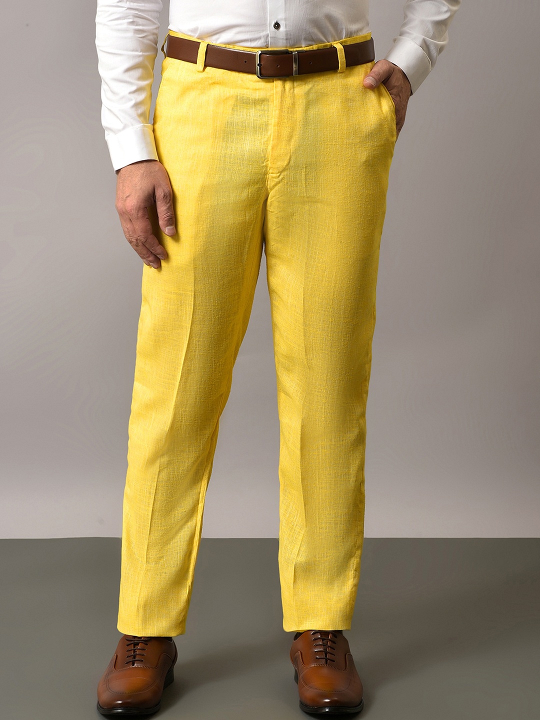 

Vgyaan Men Original Mid-Rise Formal Trousers, Yellow