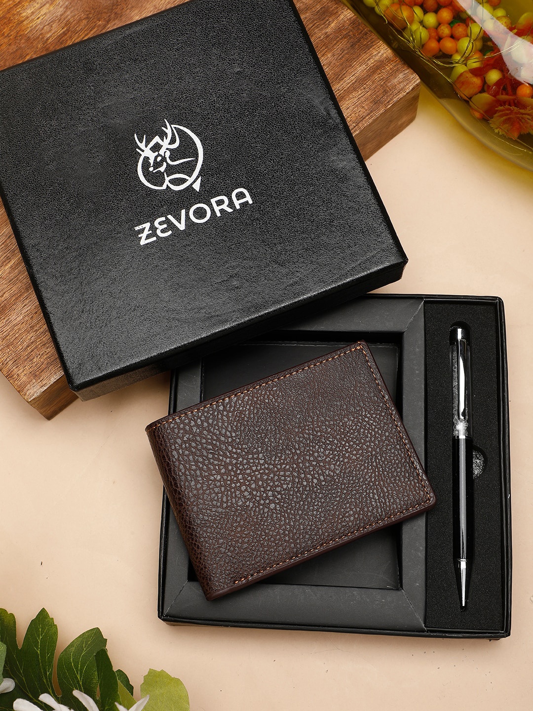 

ZEVORA Men Pen & Wallet Leather Accessory Gift Set, Brown