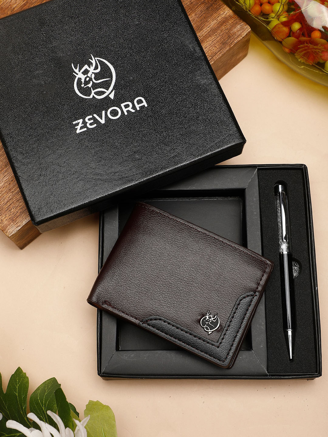 

ZEVORA Men Pen & Wallet Leather Accessory Gift Set, Brown