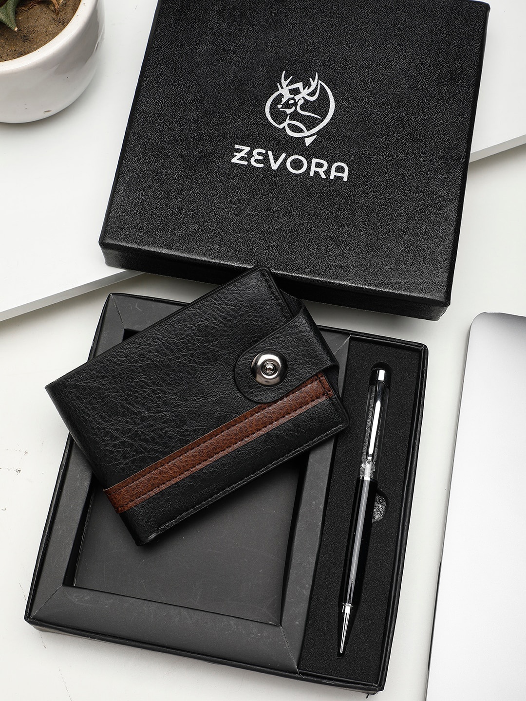 

ZEVORA Men Pen & Wallet Leather Accessory Gift Set, Black