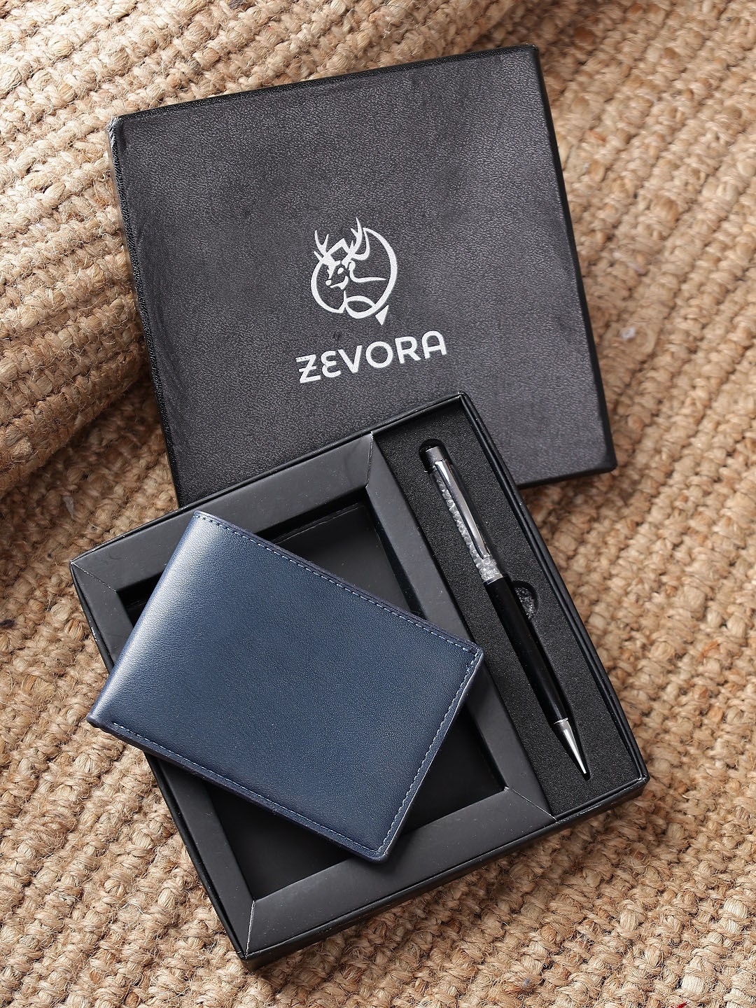 

ZEVORA Men Pen & Wallet Leather Accessory Gift Set, Navy blue