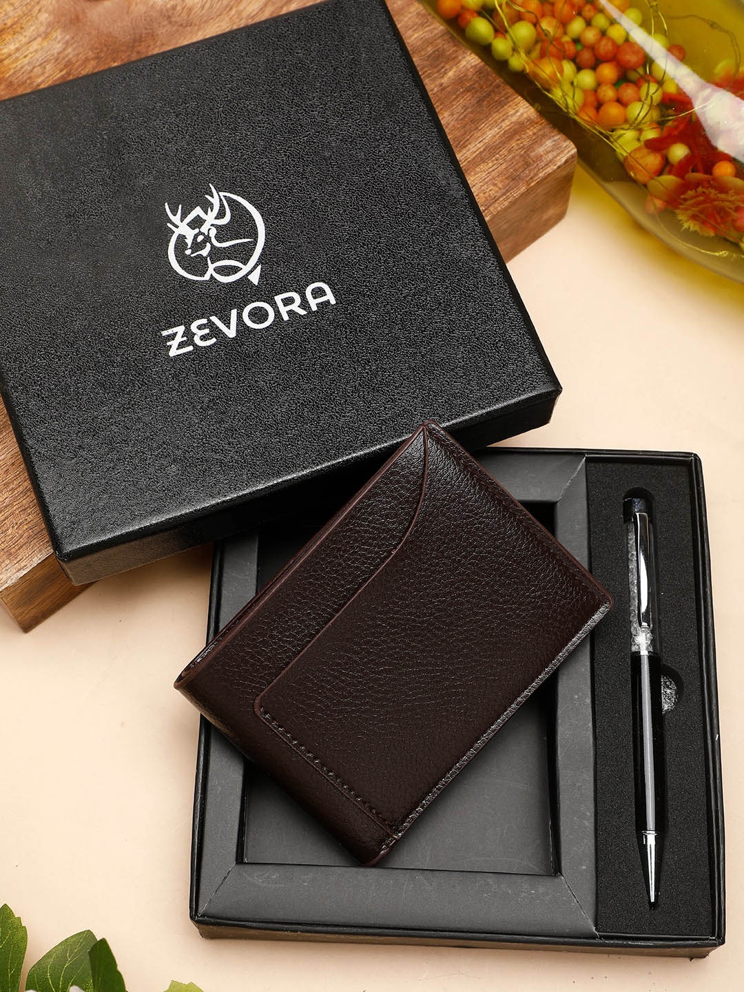 

ZEVORA Men Pen & Wallet Leather Accessory Gift Set, Brown