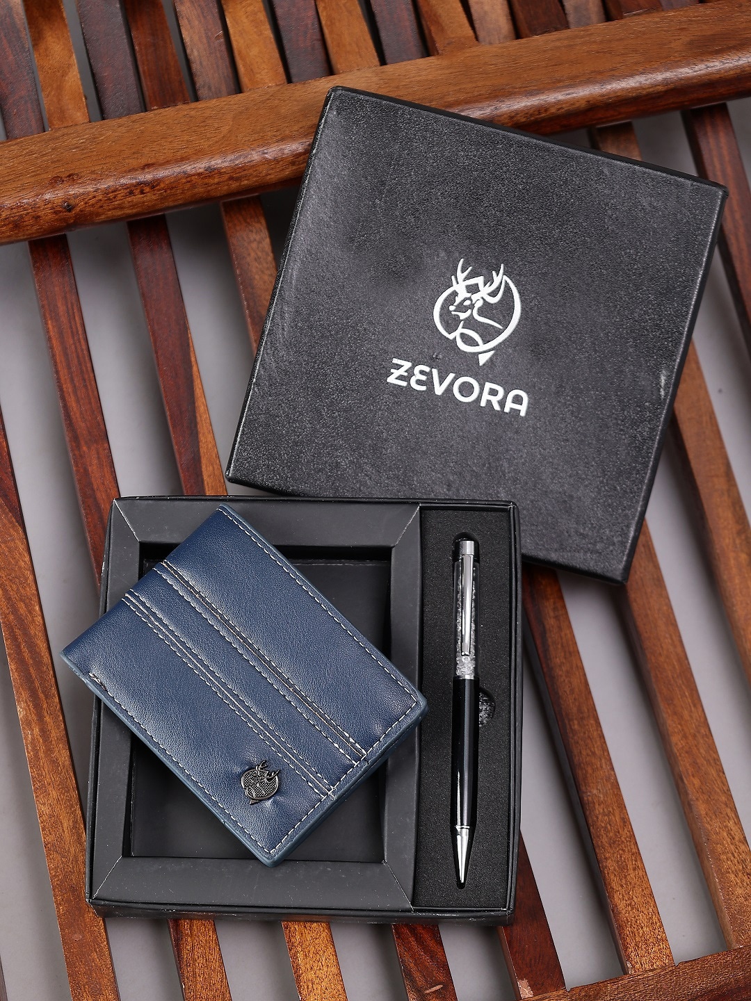 

ZEVORA Men Pen & Wallet Leather Accessory Gift Set, Navy blue