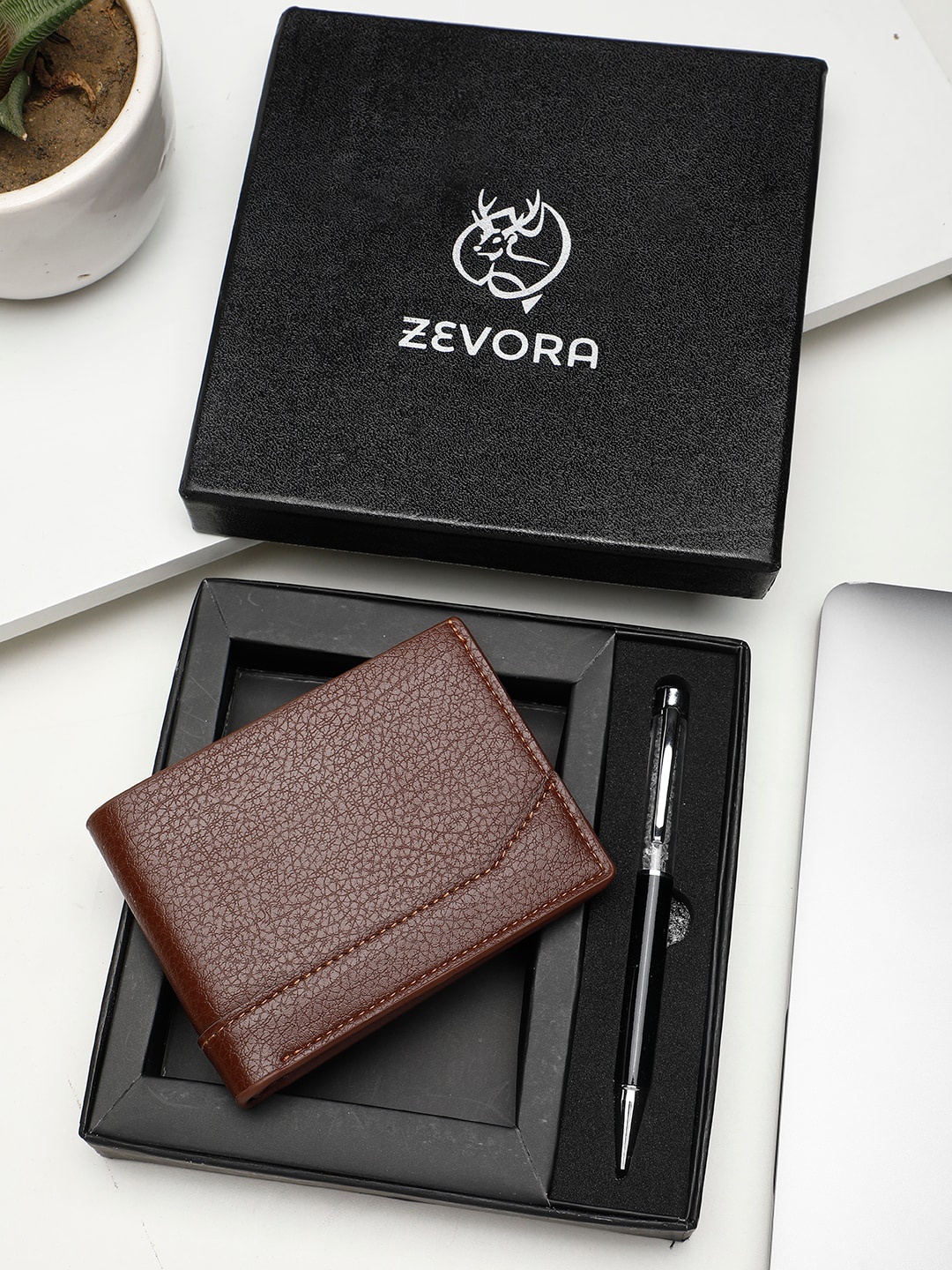 

ZEVORA Men Pen & Wallet Leather Accessory Gift Set, Brown
