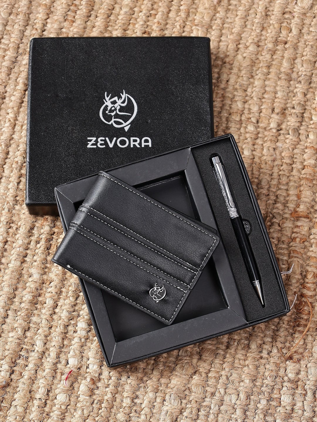 

ZEVORA Men Pen & Wallet Leather Accessory Gift Set, Black