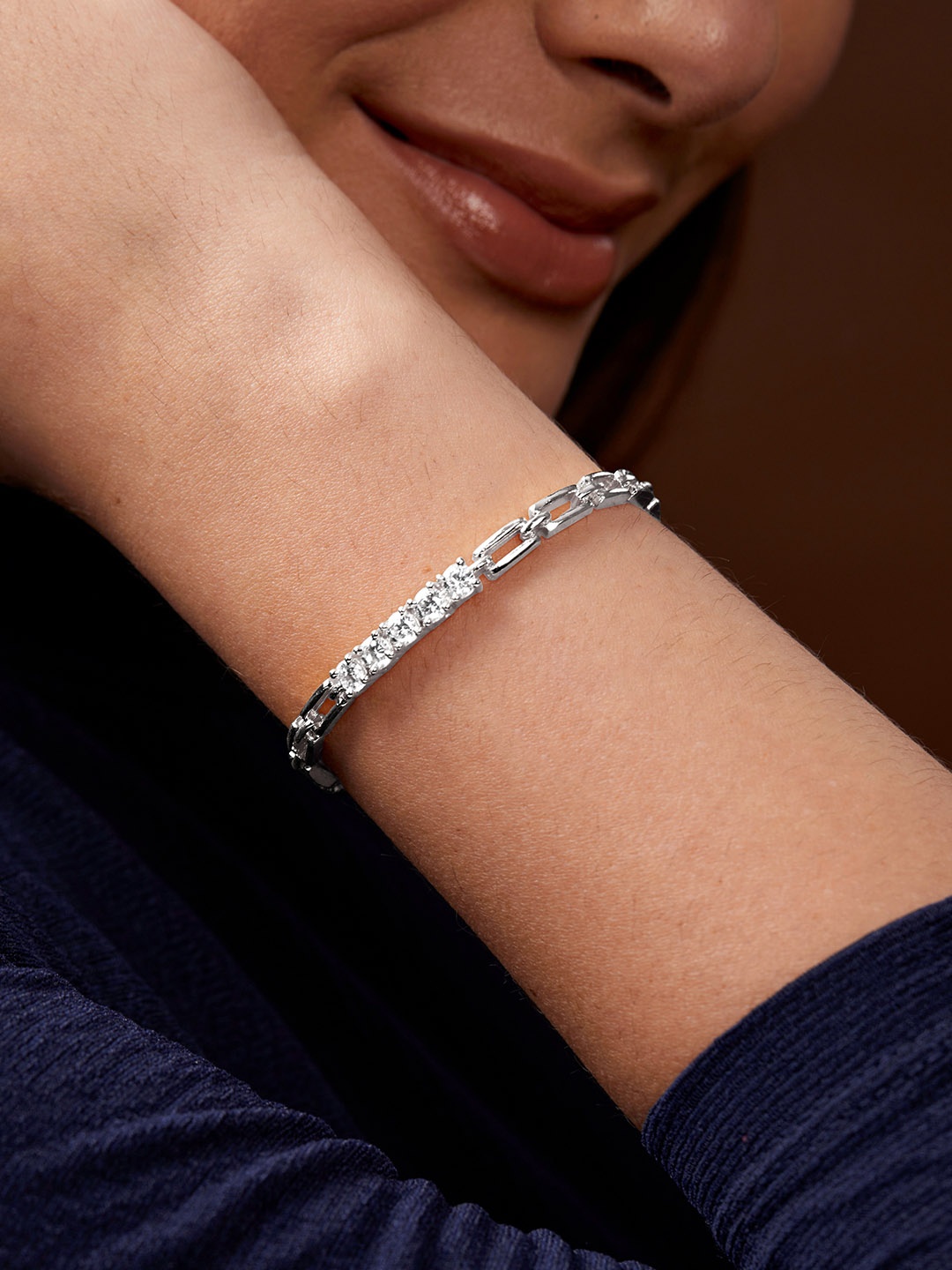 

MINUTIAE Brass Crystals Silver-Plated Link Bracelet