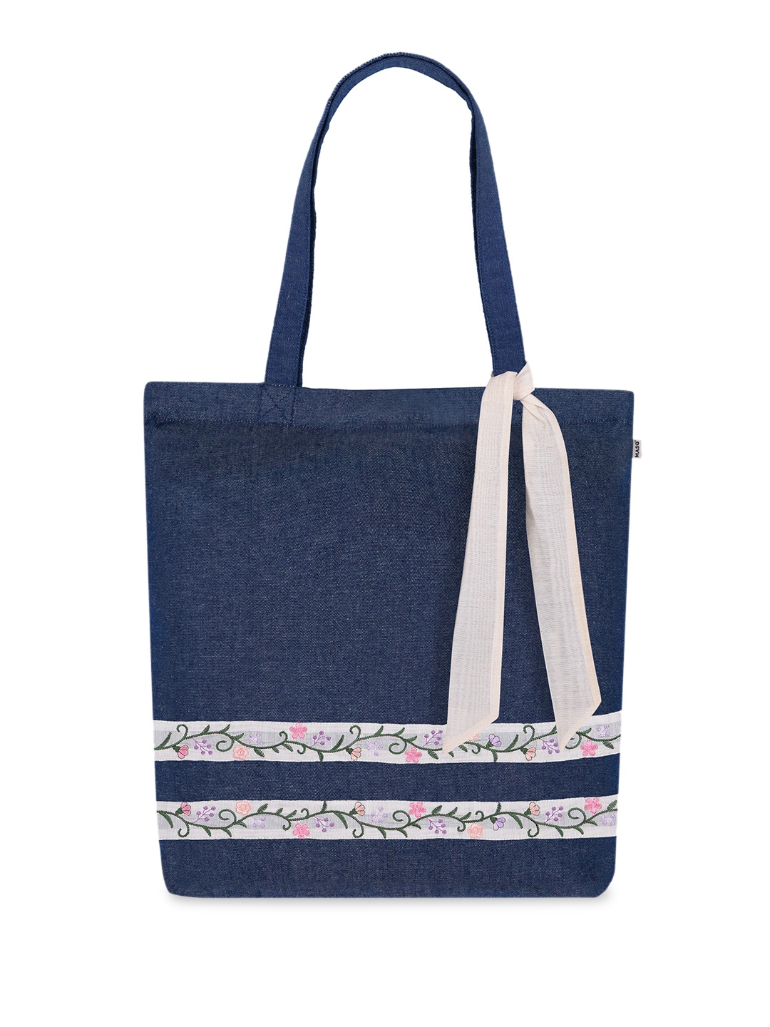 

MASQ Printed Structured Tote Bag with Tasselled, Navy blue