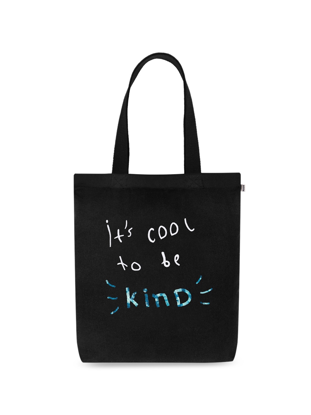 

MASQ Printed Shopper Tote Bag with Embellished, Black