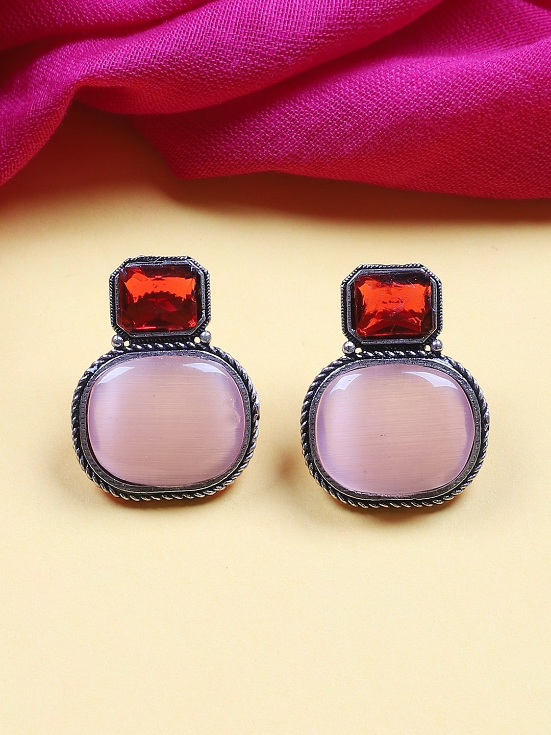 

FIROZA Geometric Shaped Oxidised Stud Earrings, Silver