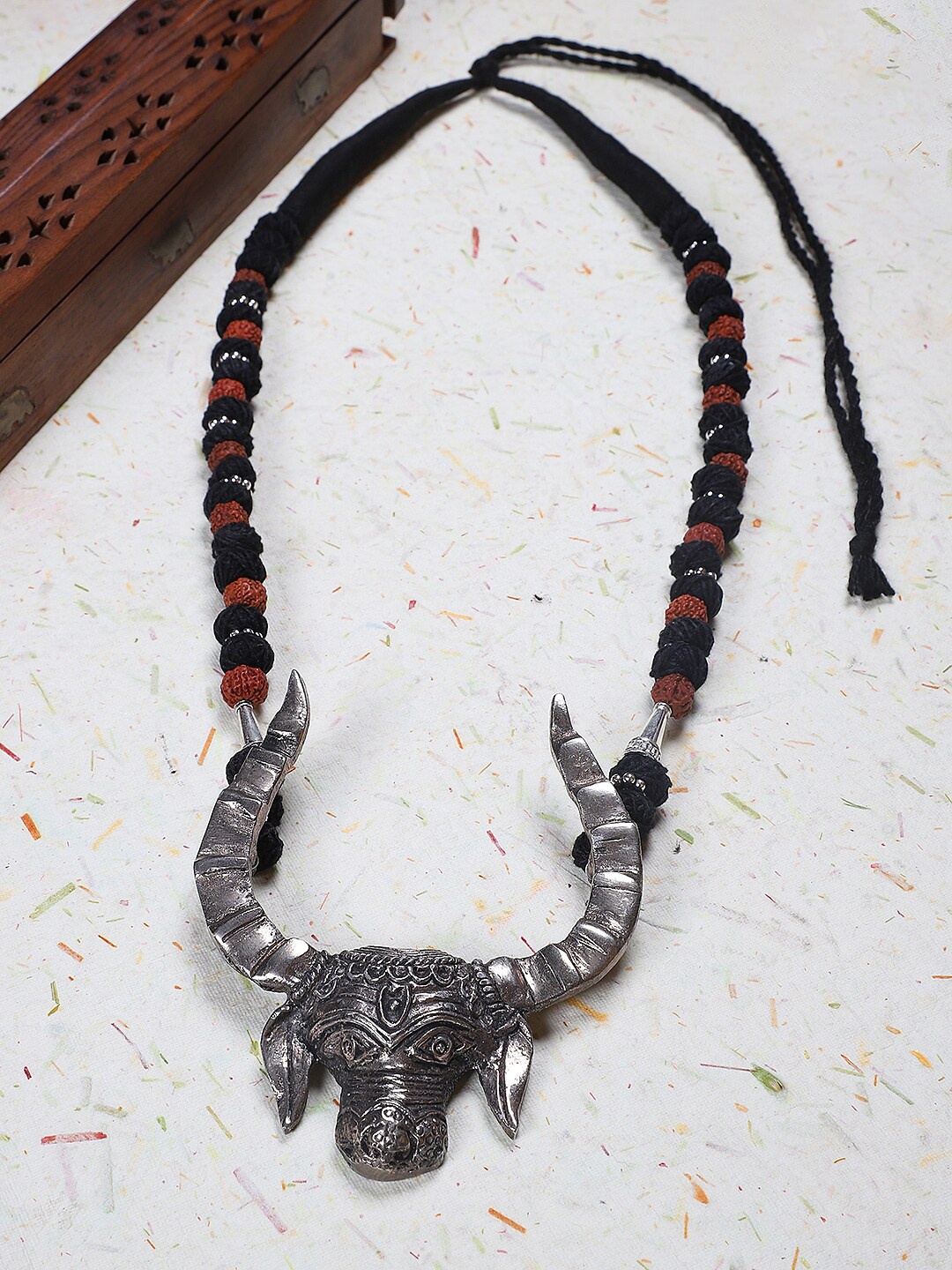 

FIROZA Statement Rudraksh Mala Necklace, Black