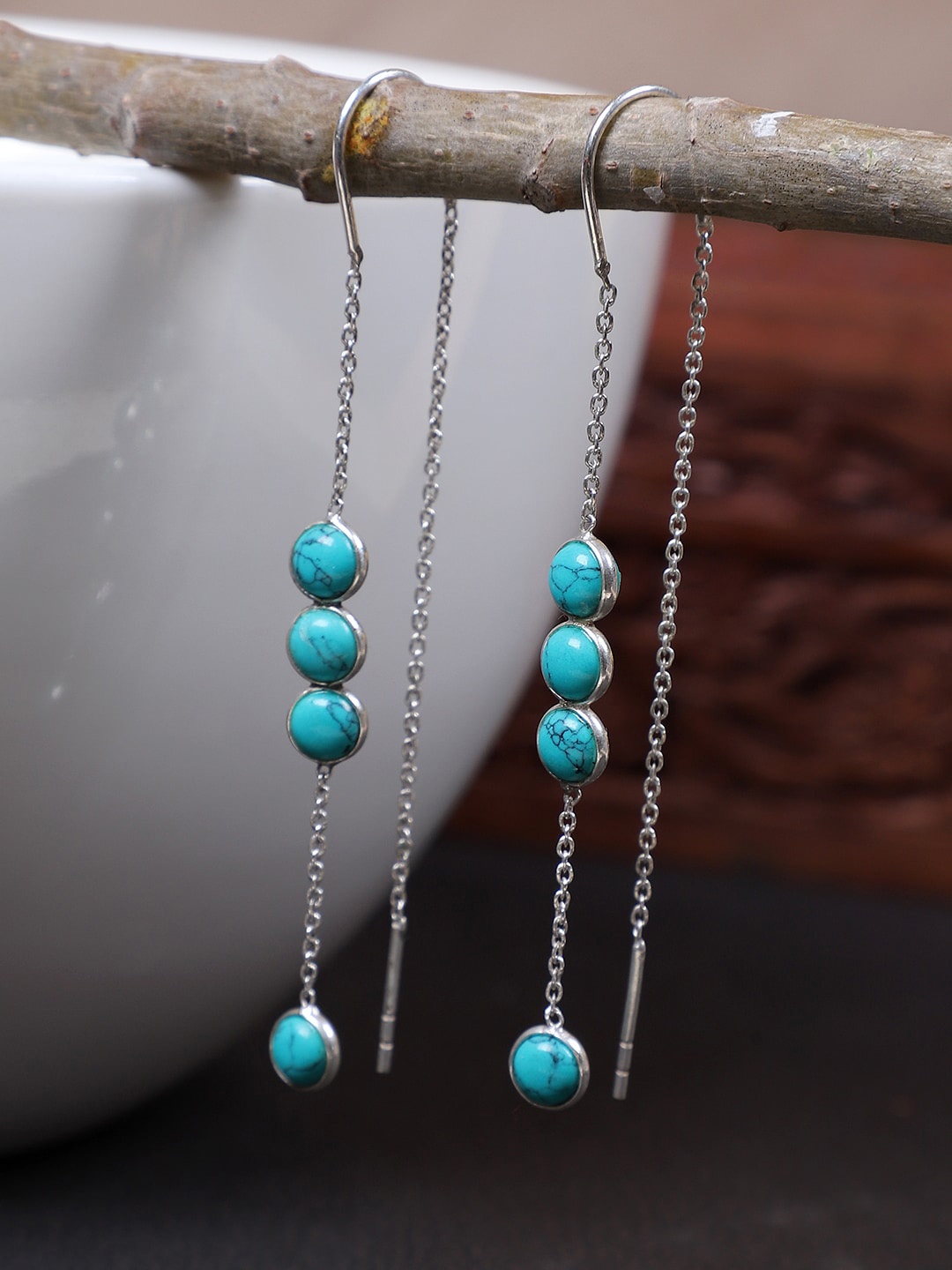 

FIROZA Circular Shaped Oxidised Drop Earrings, Turquoise blue