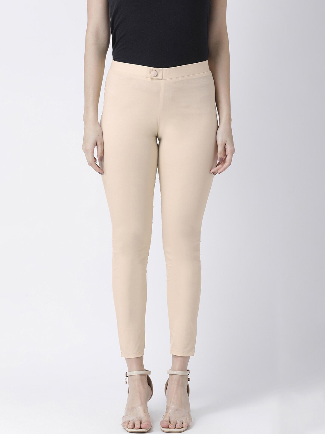 

Span Women Regular Fit Cropped Cotton Treggings, Beige