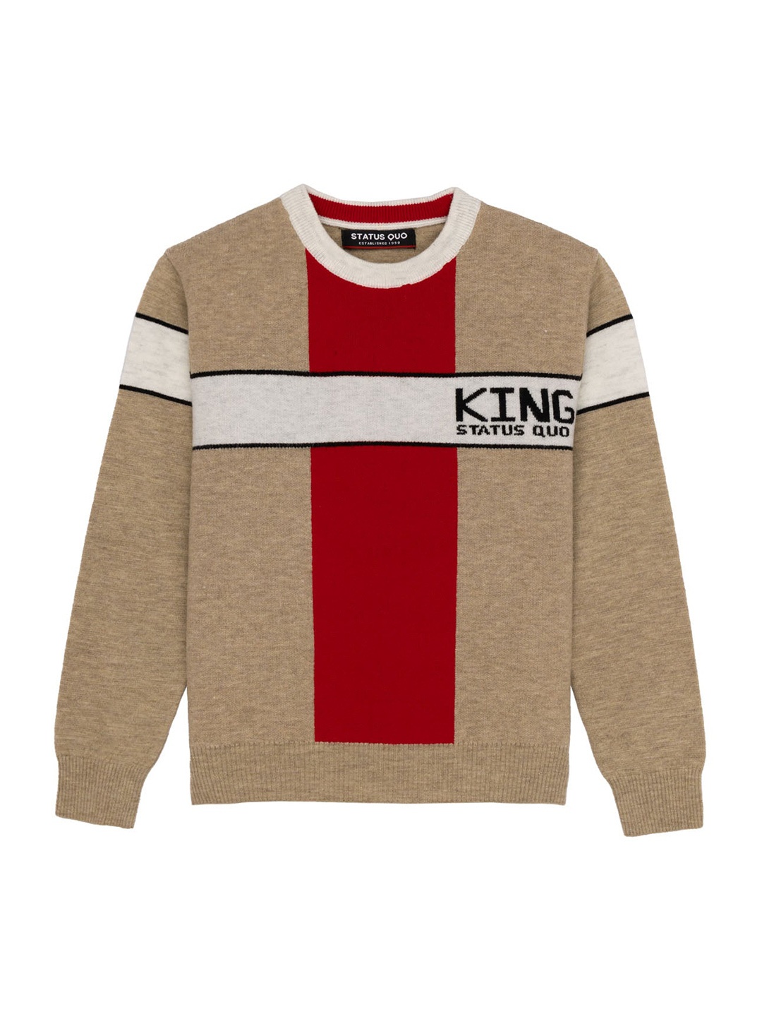 

Status Quo Boys Colourblocked Acrylic Pullover Sweater, Beige