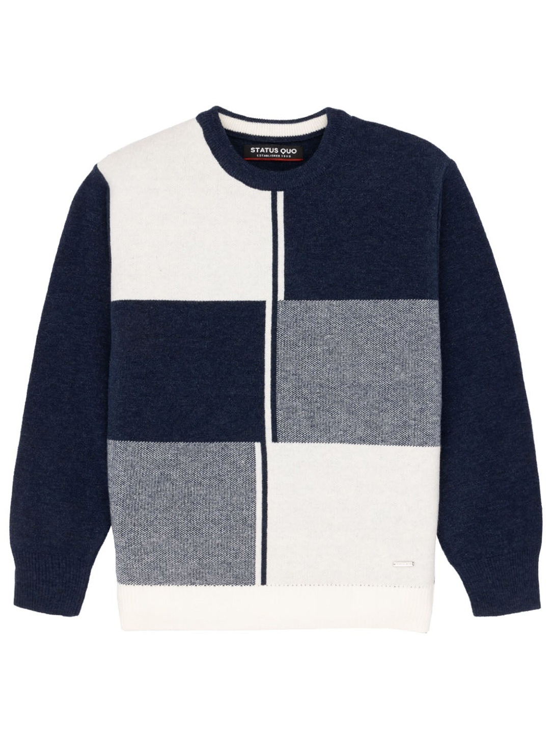 

Status Quo Boys Colourblocked Checked Acrylic Pullover, Navy blue