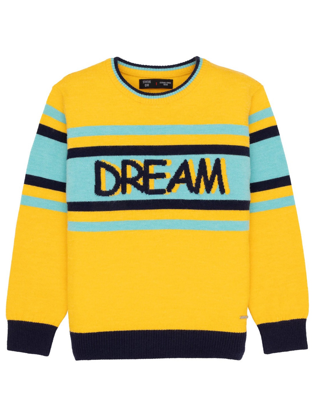 

Status Quo Boys Typography Printed Acrylic Pullover, Yellow