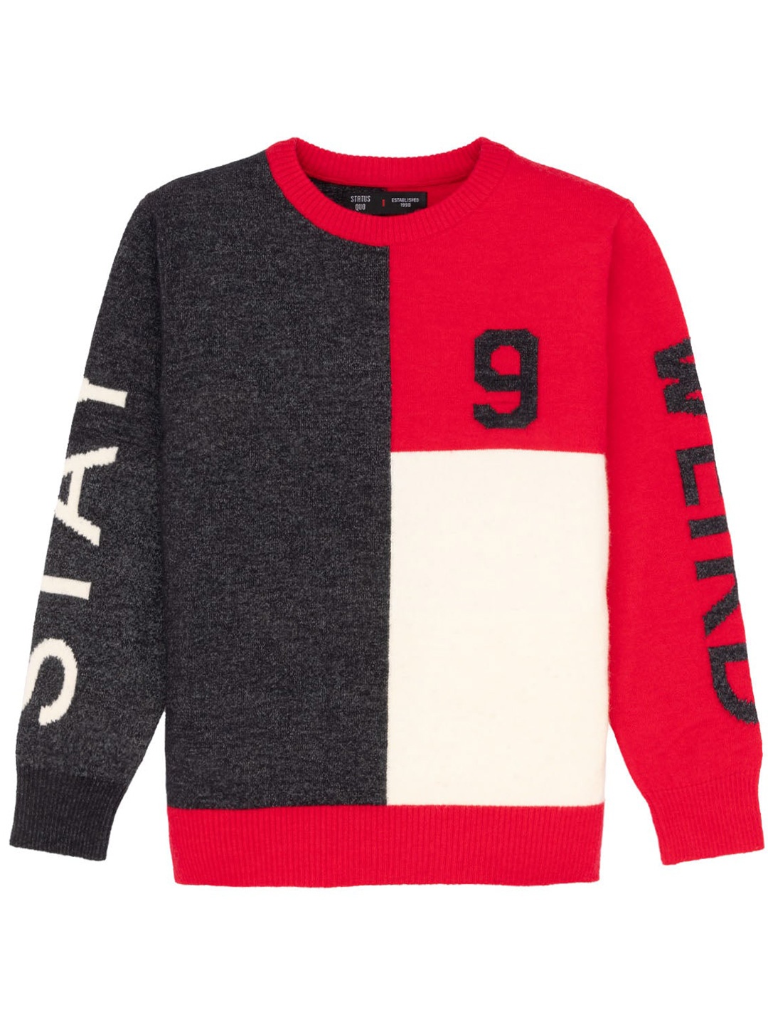 

Status Quo Boys Colourblocked Acrylic Pullover, Red