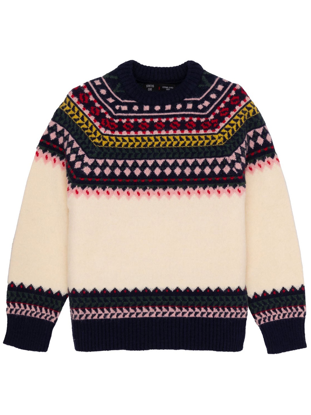 

Status Quo Boys Self Design Argyle Acrylic Pullover, Off white