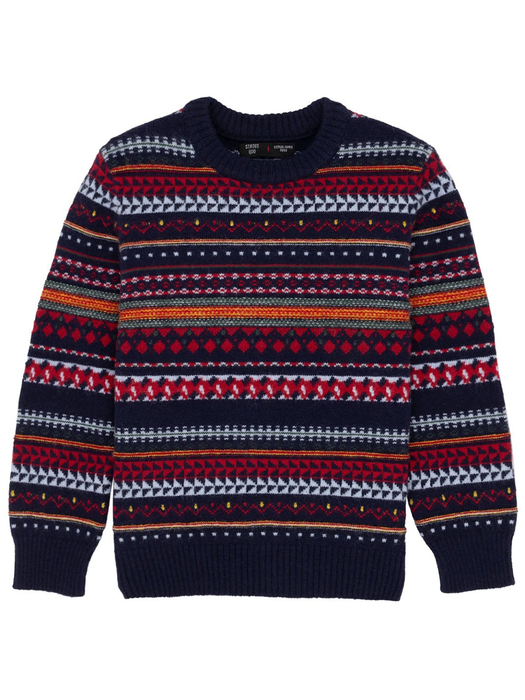 

Status Quo Boys Geometric Self Design Acrylic Pullover Sweater, Navy blue
