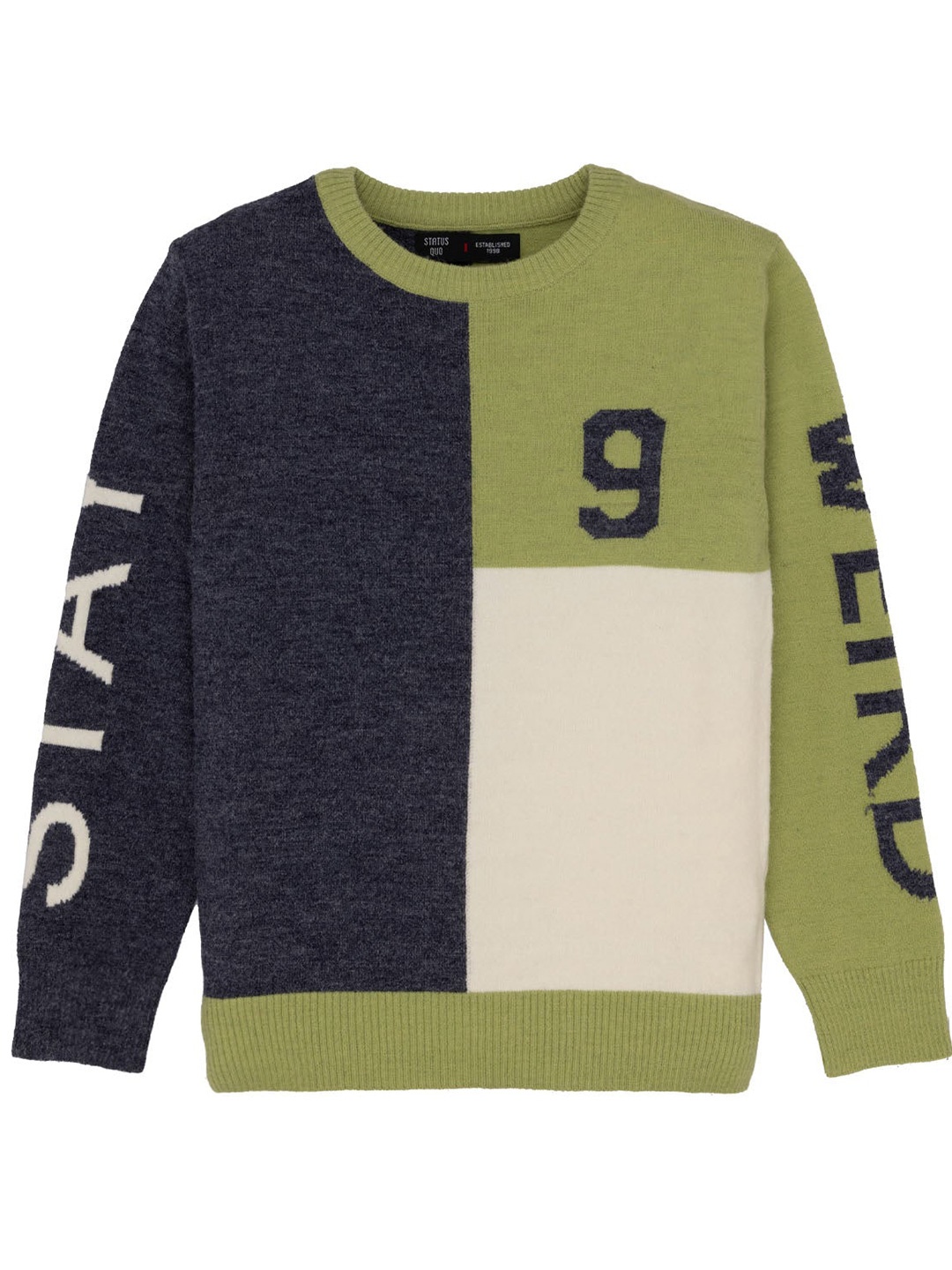 

Status Quo Boys Colourblocked Acrylic Pullover Sweater, Green