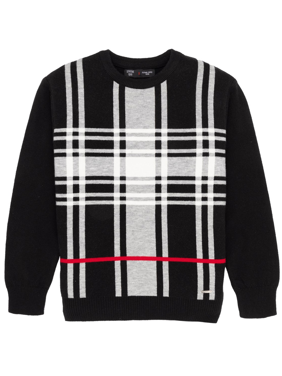 

Status Quo Boys Checked Acrylic Pullover Sweater, Black