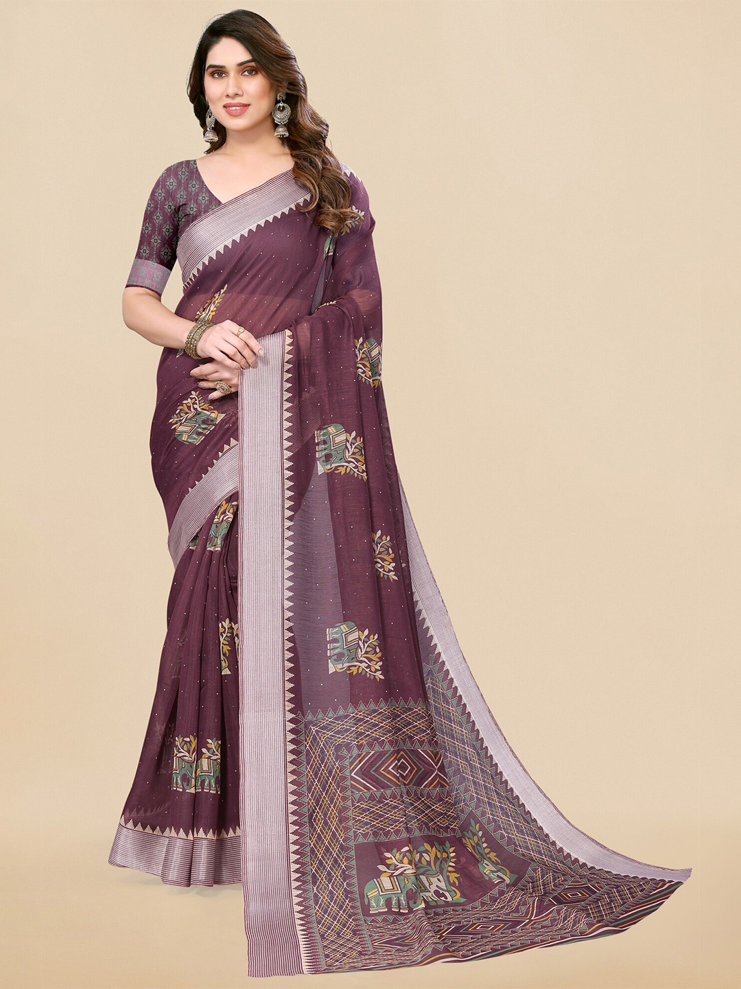 

MIRCHI FASHION Ethnic Motifs Printed Zari Saree, Purple