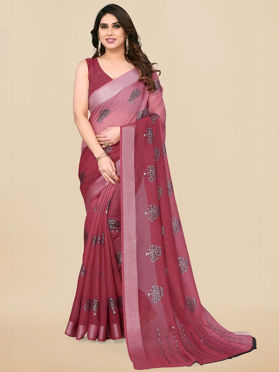 

MIRCHI FASHION Ethnic Motifs Printed Zari Block Print Saree, Maroon