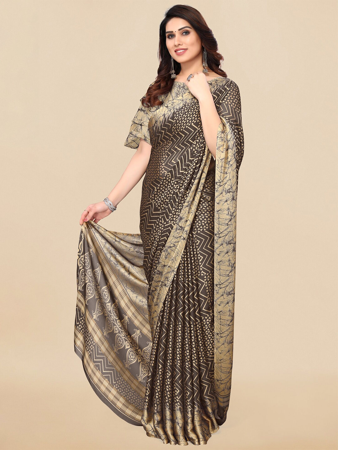 

KALINI Abstract Printed Saree, Brown