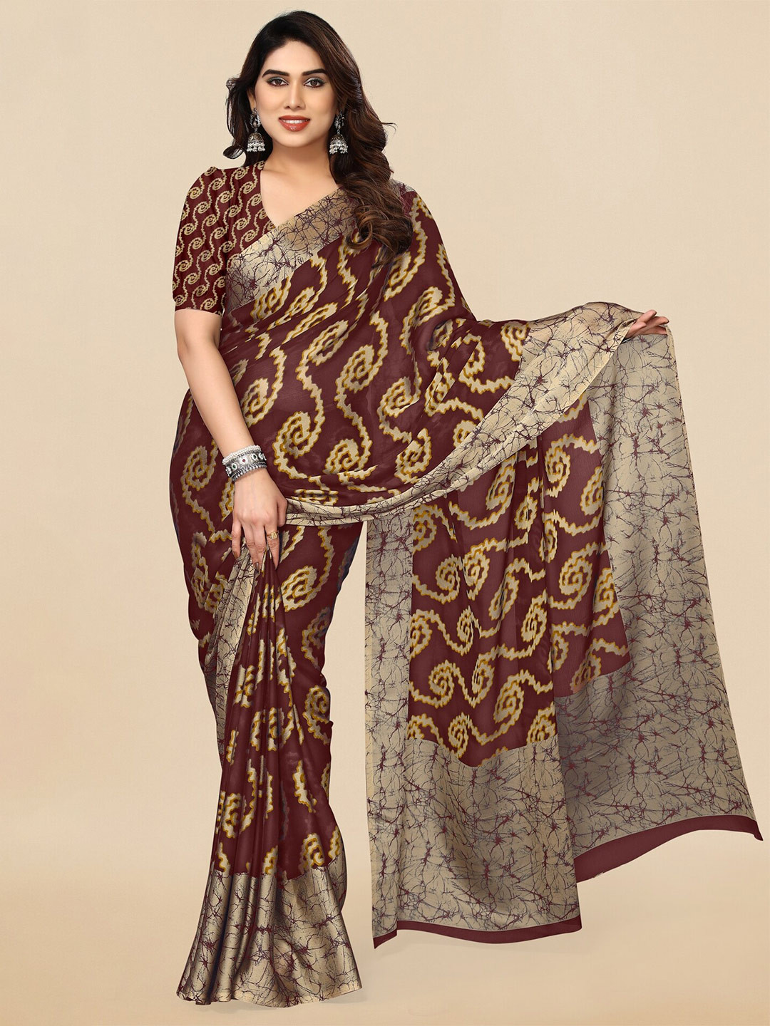 

MIRCHI FASHION Abstract Printed Saree, Maroon