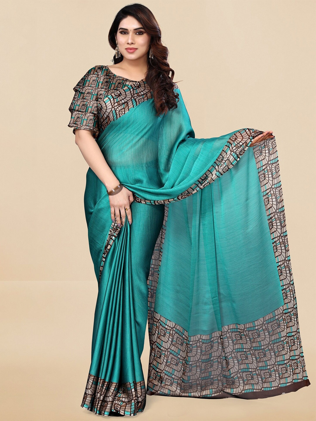 

MIRCHI FASHION Printed Border Saree, Blue