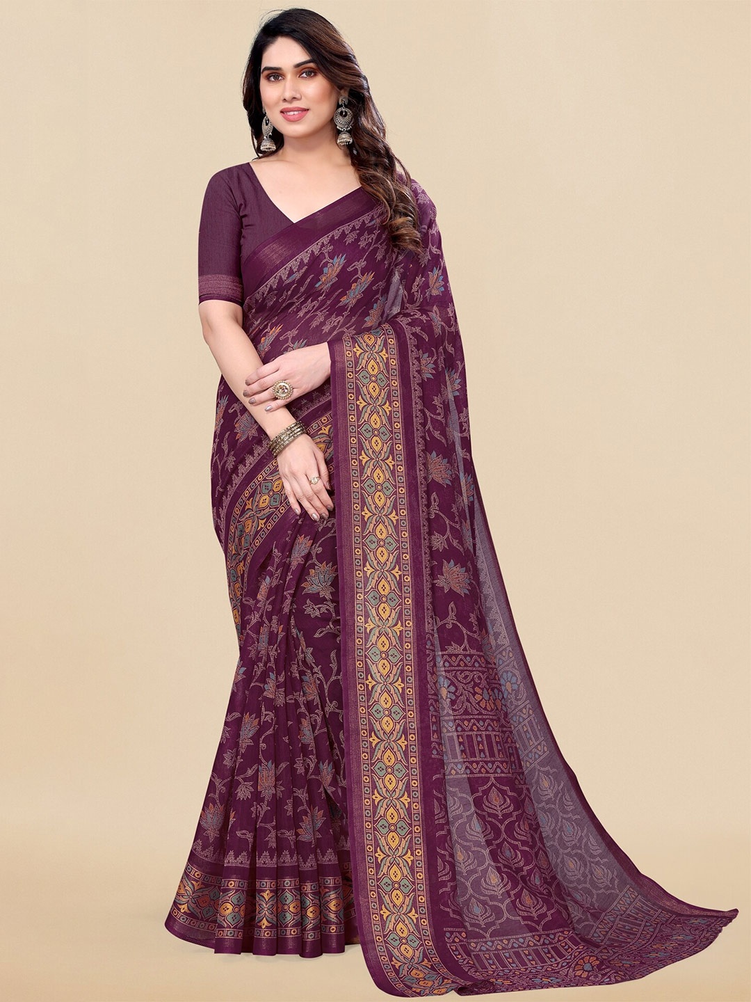 

KALINI Floral Printed Saree, Magenta
