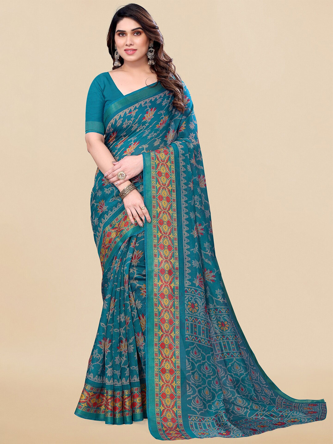 

KALINI Floral Printed Saree, Blue
